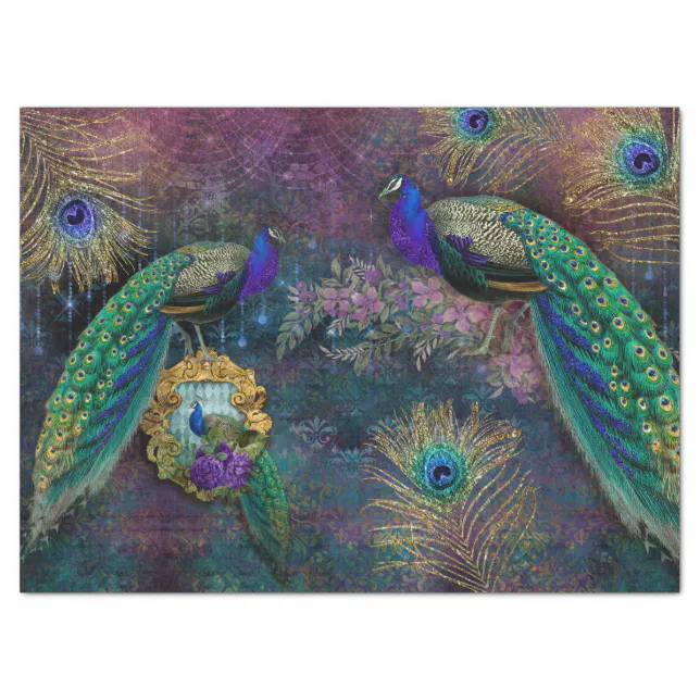 Moody Elegant Peacock Feather Glitter Decoupage Tissue Paper | Zazzle