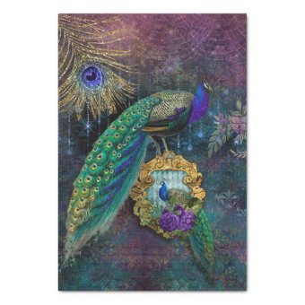 Moody Elegant Peacock Feather Glitter Decoupage Tissue Paper | Zazzle