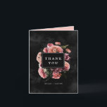 Moody Elegant Pink | Floral Bouquet | Thank You Card<br><div class="desc">Romantic and moody, this formal thank you card features a natural bouquet of blush pink roses and stunning ranunculus with dark green leaves in a luxurious arrangement on a dark black watercolor background. The inside has a coordinating floral background on the left side and a pink background on the right...</div>