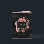 Moody Elegant Pink | Floral Bouquet | Thank You Card<br><div class="desc">Romantic and moody, this formal thank you card features a natural bouquet of blush pink roses and stunning ranunculus with dark green leaves in a luxurious arrangement on a dark black watercolor background. The inside has a coordinating floral background on the left side and a pink background on the right...</div>