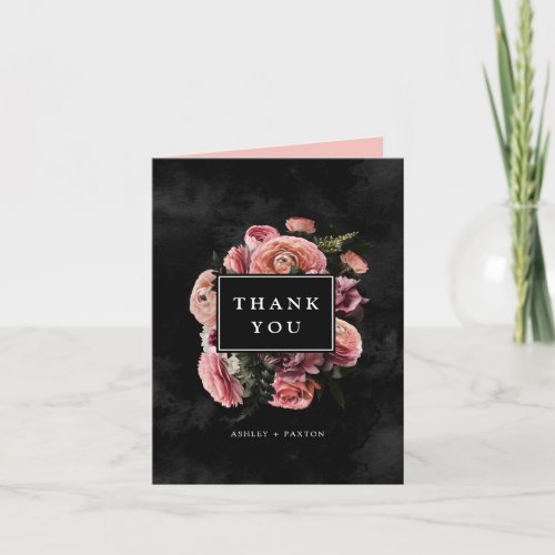Moody Elegant Pink  Floral Bouquet  Thank You Card