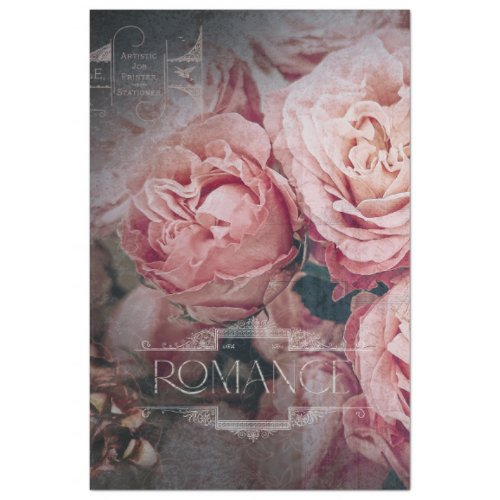 Moody Elegant Pink Rose Flowers Ephemera Decoupage Tissue Paper