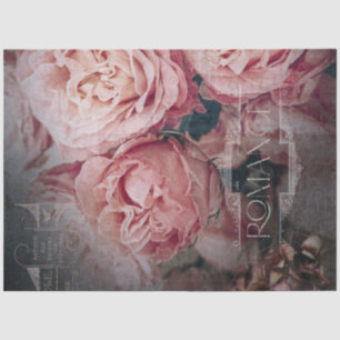 Moody Elegant Pink Rose Flowers Ephemera Decoupage Tissue Paper