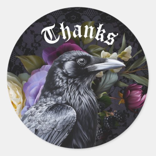 Moody Elegant Purple  Floral Bouquet With Raven Classic Round Sticker