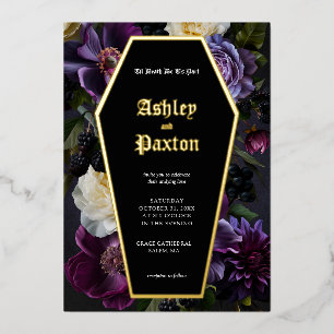 Moody Elegant Purple Gothic Garden Floral Wedding Foil Holiday Card