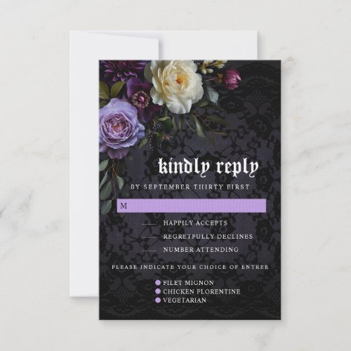 Moody Elegant Purple Gothic Garden   Meal Options RSVP Card