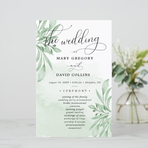 Moody Eucalyptus Leaves Wedding Ceremony Program