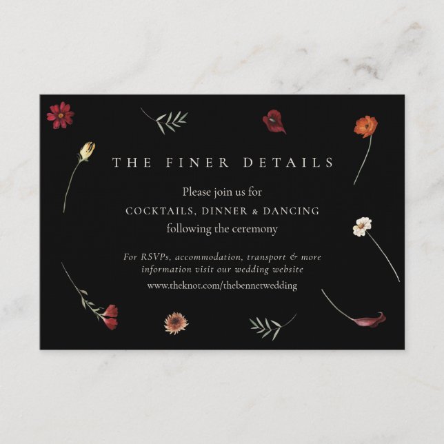 Moody Fall Autumn Wildflower Wedding Details Enclosure Card (Front)