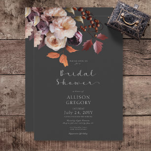 Moody Fall Burgundy & Cream Peonies Bridal Shower Invitation