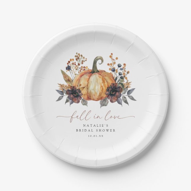Moody Fall Floral Bridal Shower Paper Plates (Front)