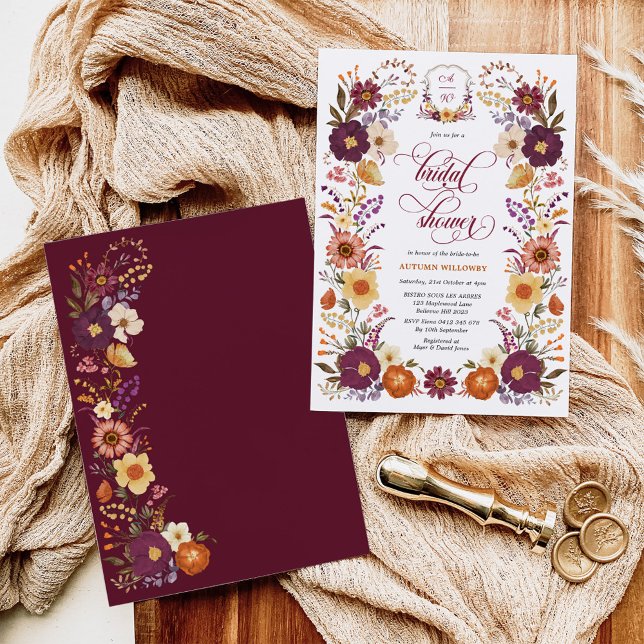 Moody Fall Floral Crest Bridal Shower Invitation (Creator Uploaded)