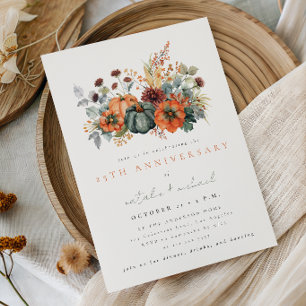 Moody Fall Floral Pumpkin Wedding Anniversary Invitation