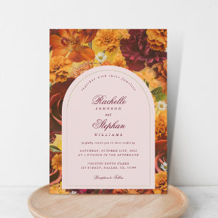 Moody Fall Floral QR Code All in One Wedding Invitation