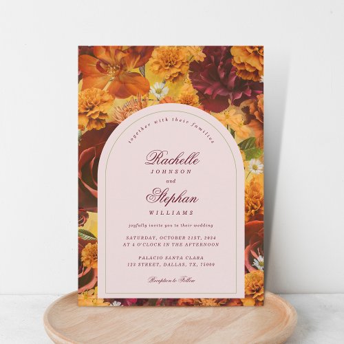 Moody Fall Floral QR Code All in One Wedding Invitation