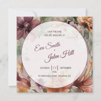 Moody Fall Floral Save the Date Card