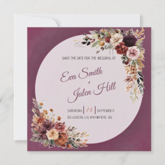 Moody Fall Floral Square Save the Date Card