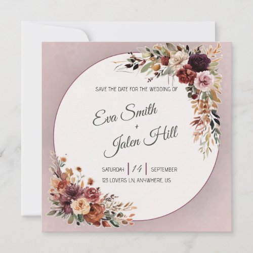 Moody Fall Floral Square Save the Date Invitation