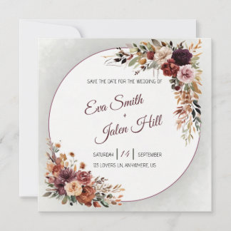 Moody Fall Floral Square Save the Date Invitation