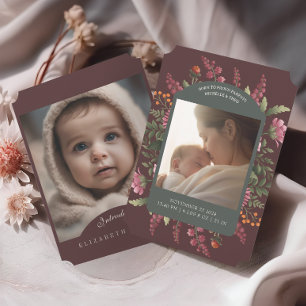 Moody Fall Floral Two Photo Birth Announcement