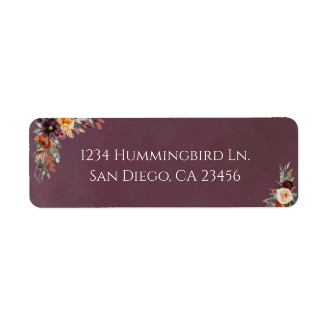 Moody Fall Floral Wedding Return Address Label (Front)