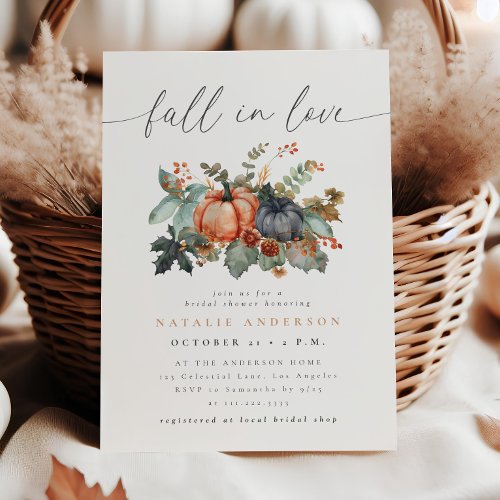 Moody Fall in Love Floral Pumpkin Bridal Shower Invitation