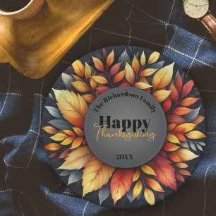 Moody Fall Leaves Family Thanksgiving Dinner Paper Plates