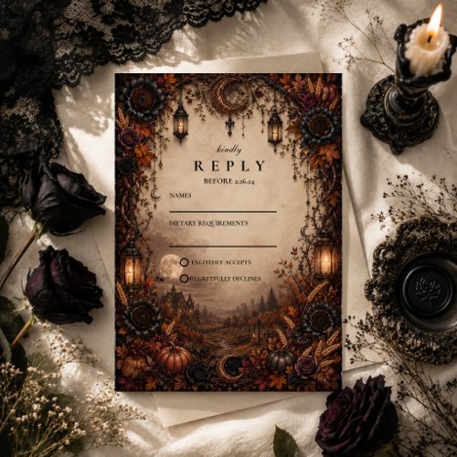 Moody Fall Romance Wedding RSVP Card