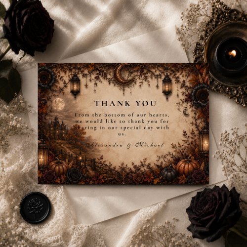 Moody Fall Romance Wedding Thank You Card