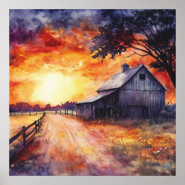 Moody Farm Sunset Poster (Front)
