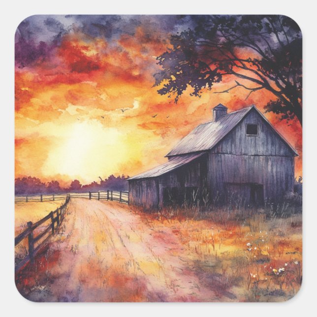 Moody Farm Sunset Square Sticker (Front)
