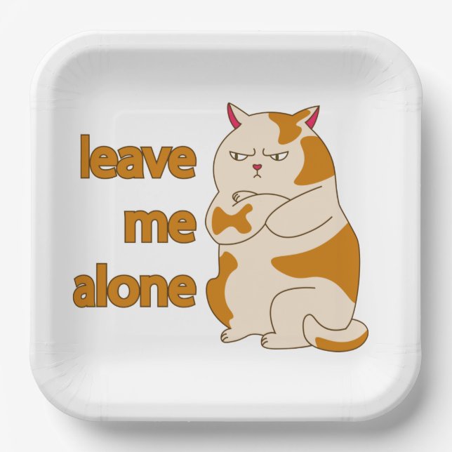 Moody fat cat leave me alone  paper plates (Front)