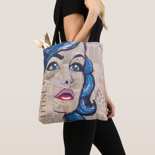 Moody  Feminine Pop Art Woman Portrait Blue Eyes Tote Bag