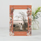 Moody Floral Autumn Photo Terracotta Save the Date Invitation (Standing Front)