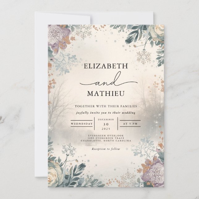Moody Floral Autumn Wedding Invitation (Front)