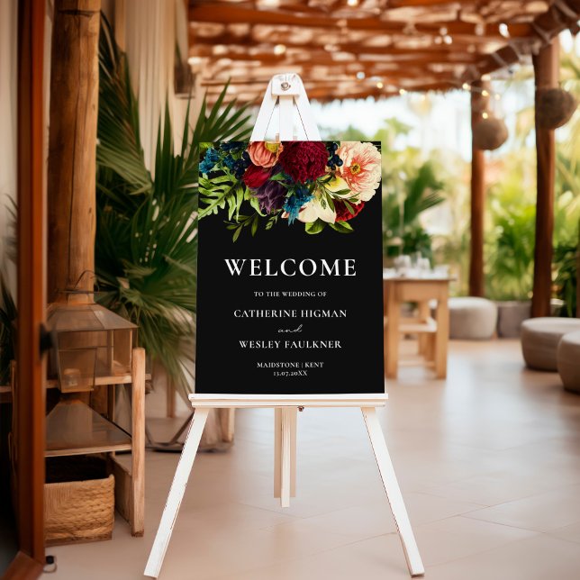 Moody Floral Black Gothic Wedding Welcome Sign (Creator Uploaded)
