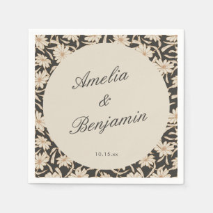 Moody Floral Black Ivory Wedding Personalized Napkins