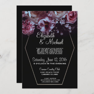 Moody Floral & Black Wedding With Silver Invitation