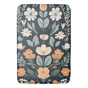 Moody Floral Botanical Pattern Dark Bath Mat