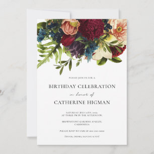 Moody Floral Burgundy Birthday  Invitation