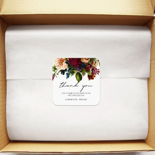 Moody Floral Burgundy Wedding Square Sticker
