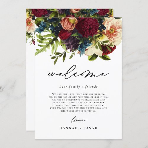 Moody Floral Burgundy Wedding Welcome Bag card