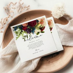 Moody Floral Burgundy Wedding Welcome Napkins