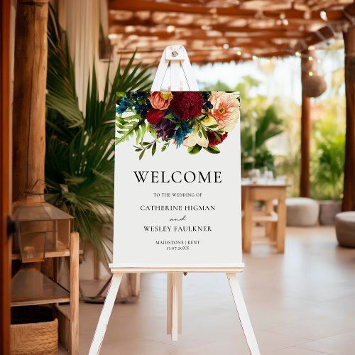 Moody Floral Burgundy Wedding Welcome Sign