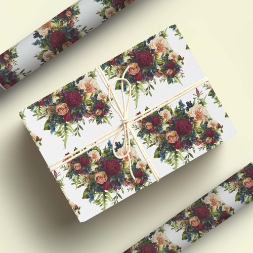 Moody Floral Burgundy Wedding  Wrapping Paper