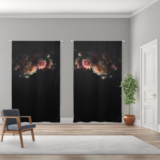 Moody Floral Chrysanthemum  Blackout Curtains (Wide)