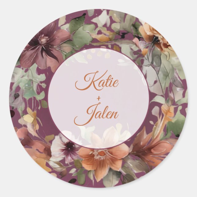 Moody Floral Custom Name Circle Sticker (Front)