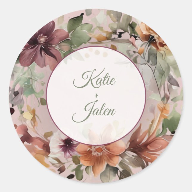 Moody Floral Custom Name Circle Sticker (Front)
