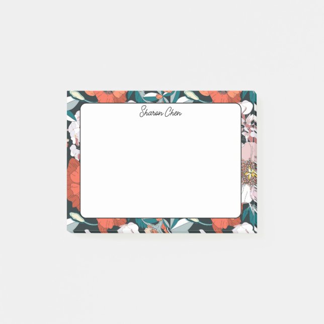 Moody Floral Custom Name Stationery Post-it Notes (Front)