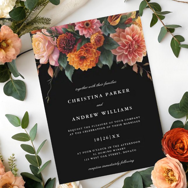 Moody Floral Dark Elegant Fall Winter Wedding Invitation (Creator Uploaded)