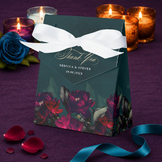 Moody Floral Dark Red Turquoise Wedding Tent Favor Boxes